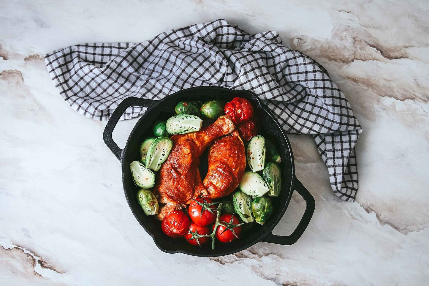 SAFFRON AND TOMATO CHICKEN WITH BRUSSEL SPROUTS