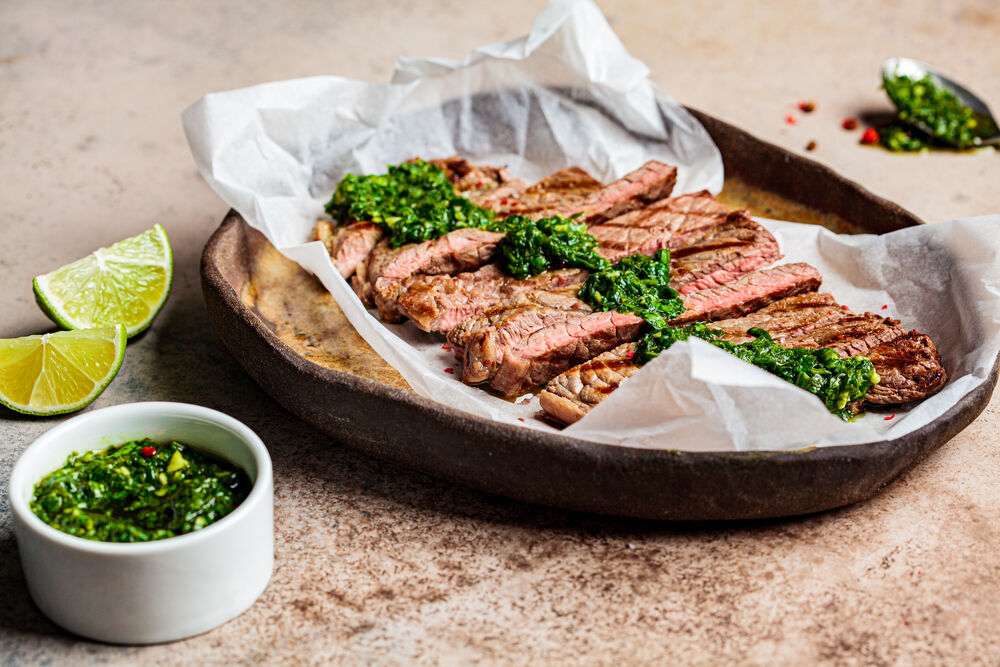 GRILLED SKIRT STEAK WITH CHARRED SCALLION CHIMICHURRI