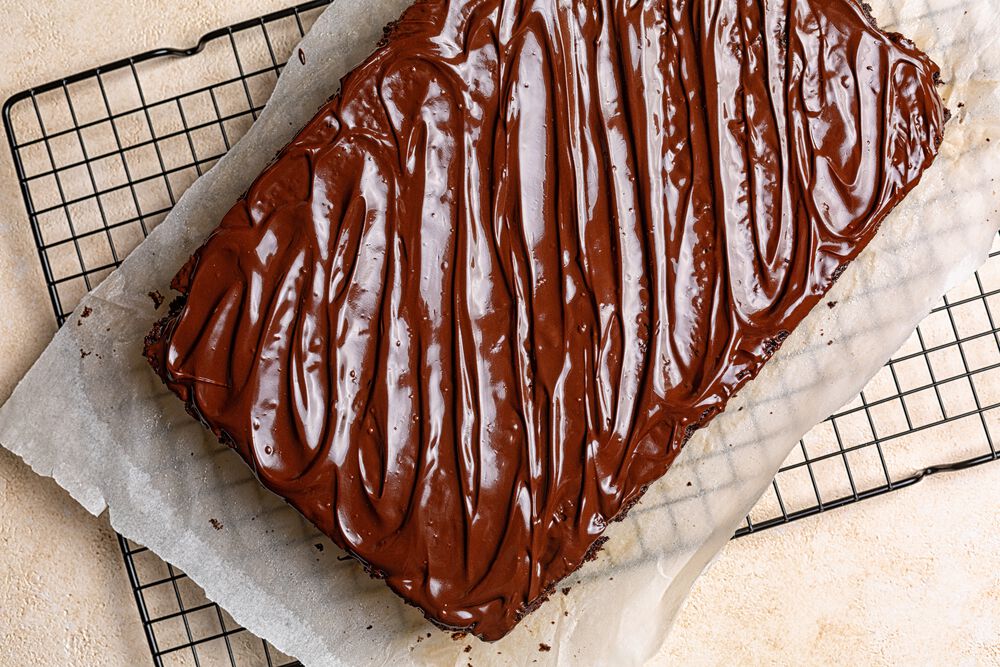 YELLOW BUTTERMILK SHEET CAKE WITH FLUFFY CHOCOLATE FROSTING