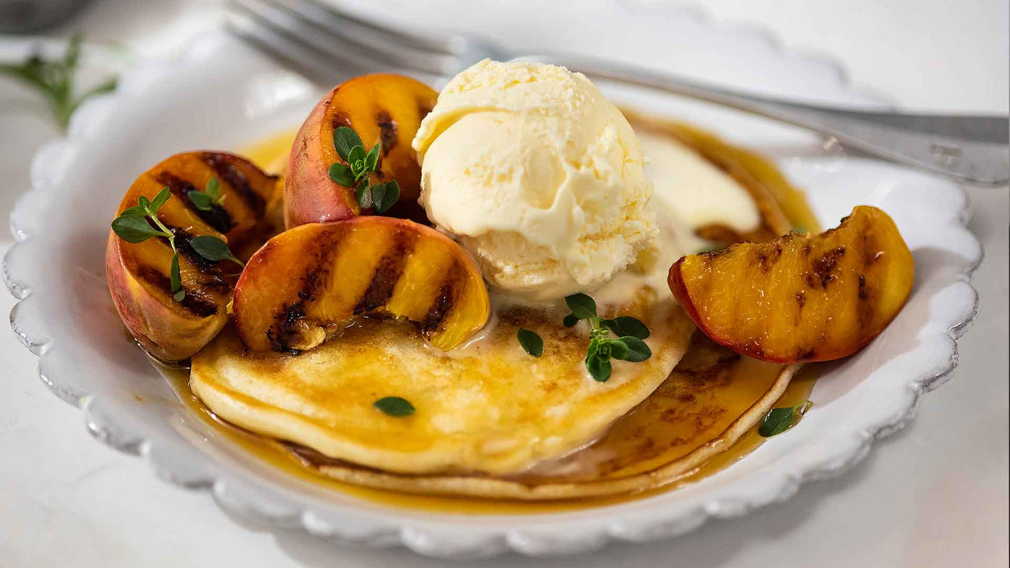 BUTTERMILK PANCAKES WITH GRILLED PEACH
