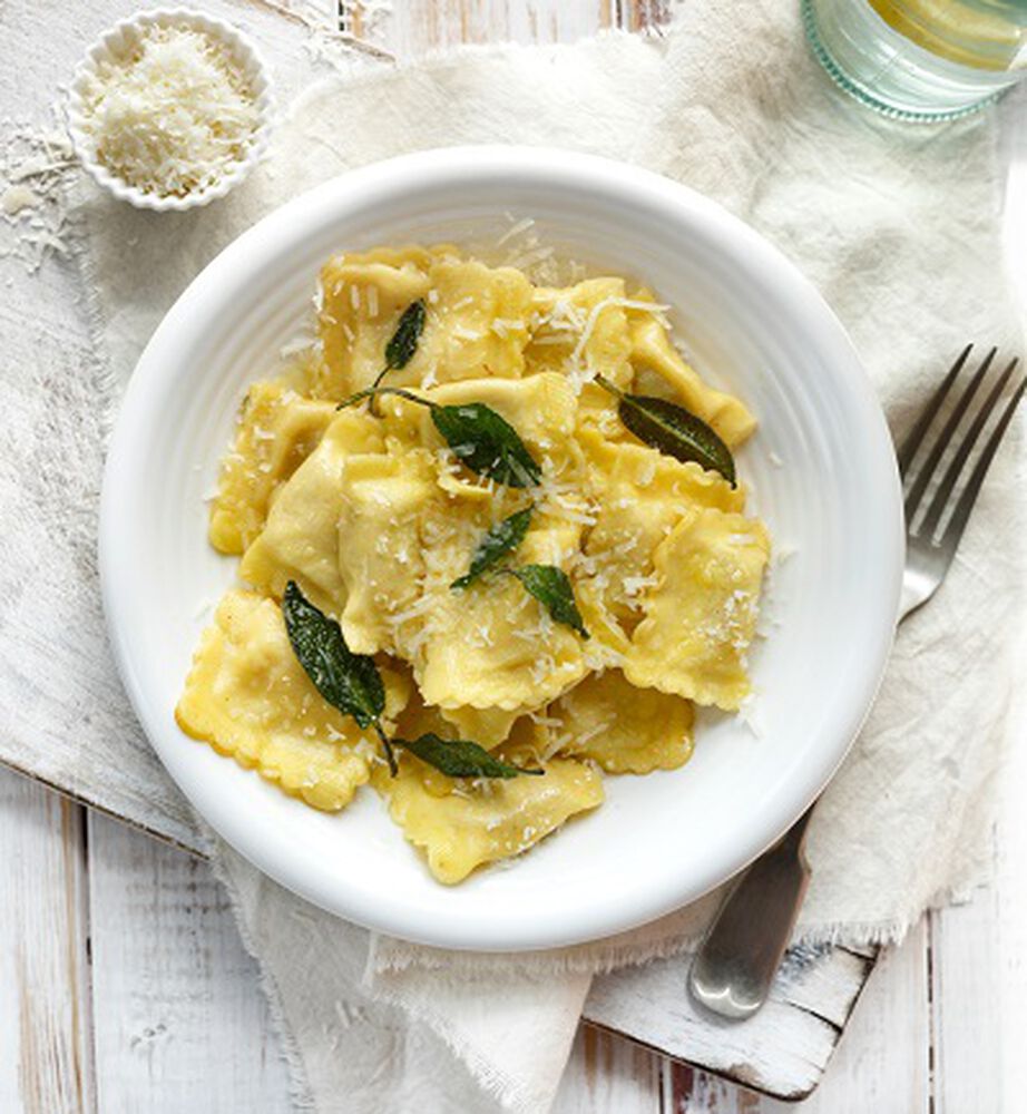 BUTTERNUT SQUASH RAVIOLI WITH BROWN BUTTER AND SAGE