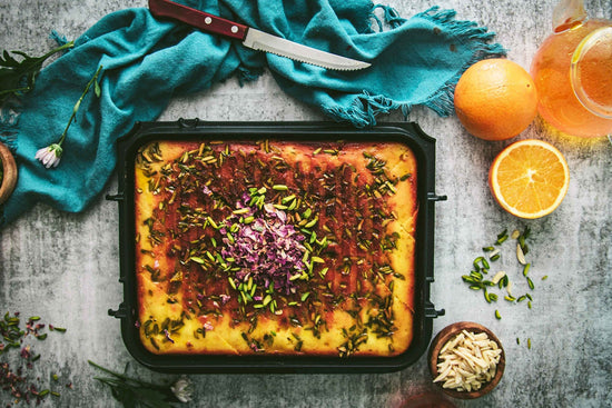 BAKLAVA CAKE WITH ORANGE AND SAFFRON SYRUP