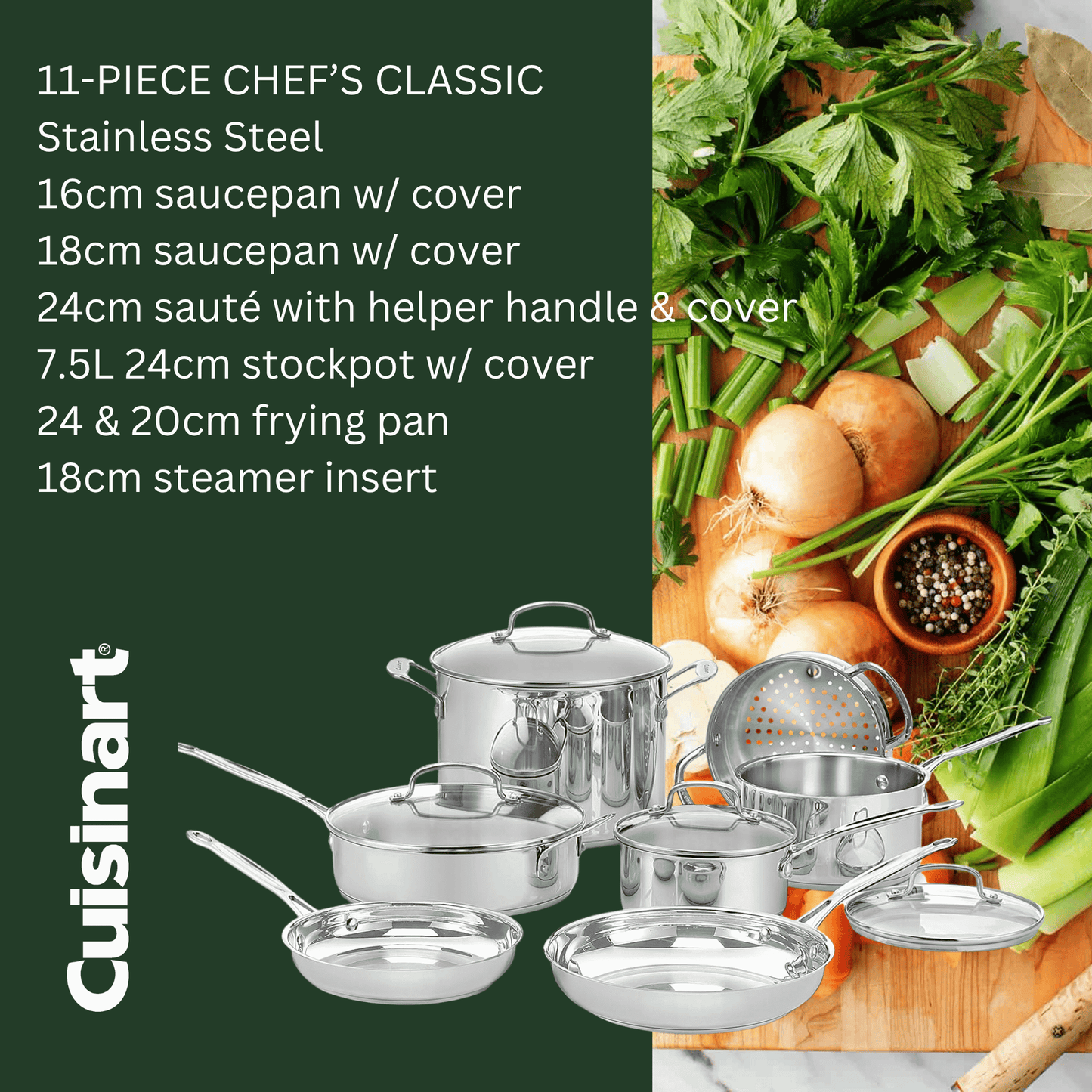 77-11GPH -11PIECE CHEF'S CLASSIC STAINLESS COOKWARE SET