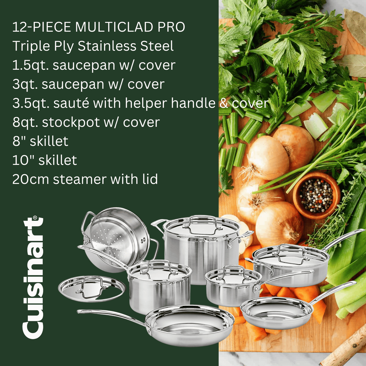 MCPS-12N -12PIECE MULTICLAD PRO TRIPLE PLY STAINLESS  COOKWARE